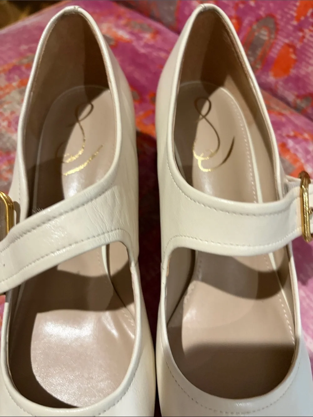 Sam Edelman Cream Mary Jane Pumps with Gold Buckle - Picture 3 of 8